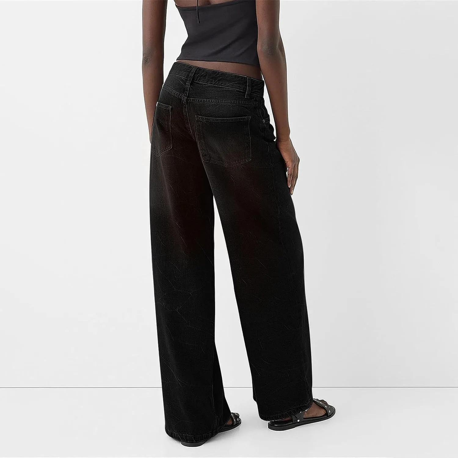 Women Distressed Straight Leg Jeans Boyfriend High Waited Baggy Sweatpants Y2K Streetwear Denim Pants with Pocket