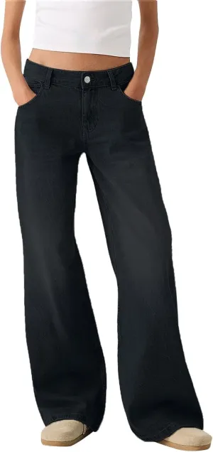 Women Distressed Straight Leg Jeans Boyfriend High Waited Baggy Sweatpants Y2K Streetwear Denim Pants with Pocket