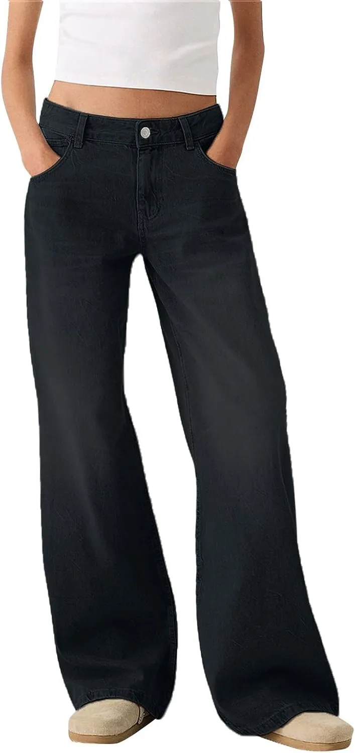 Women Distressed Straight Leg Jeans Boyfriend High Waited Baggy Sweatpants Y2K Streetwear Denim Pants with Pocket