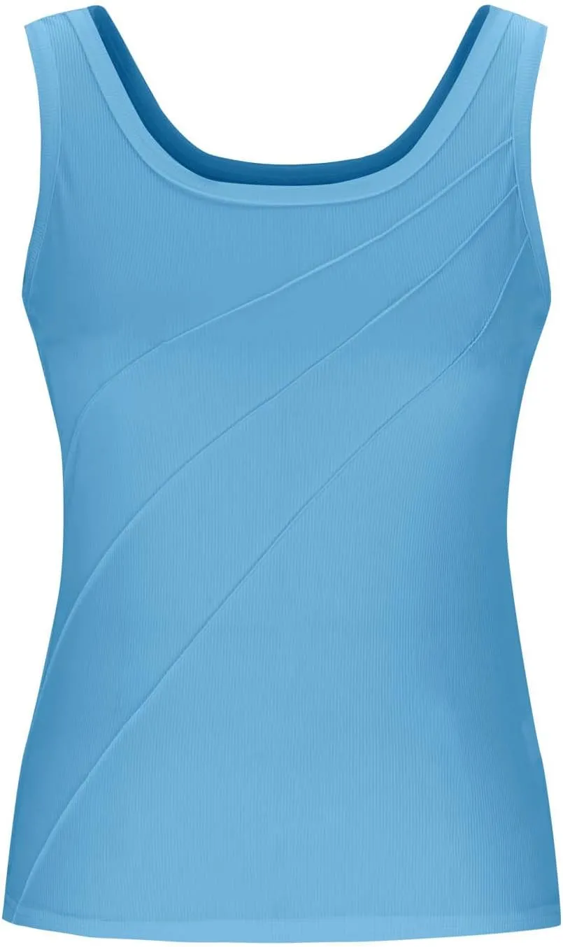 Women Pleated Front Ribbed Tank Tops Summer Square Neck Sleeveless T-Shirt Casual Slim Fit Yoga Workout Tanks Blouse