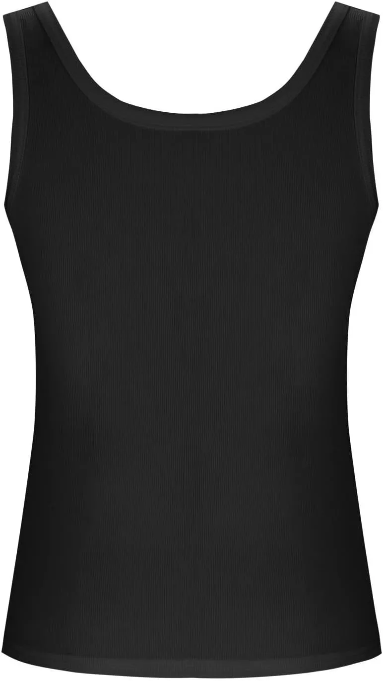 Women Pleated Front Ribbed Tank Tops Summer Square Neck Sleeveless T-Shirt Casual Slim Fit Yoga Workout Tanks Blouse