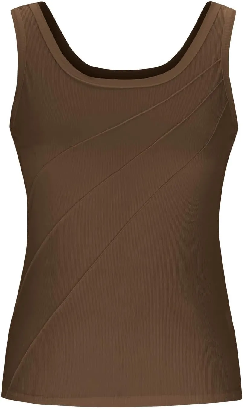Women Pleated Front Ribbed Tank Tops Summer Square Neck Sleeveless T-Shirt Casual Slim Fit Yoga Workout Tanks Blouse
