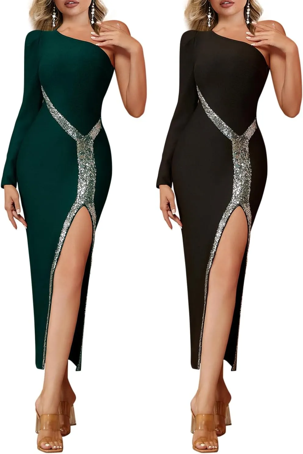 Women Sleeveless Off Shoulder Split Evening Cocktail Long Dress