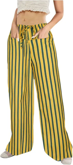 Women Striped Wide Leg Pants Casual Drawstring Low Waist Baggy Loose Lounge Pants Straight Leg Trouser with Pockets