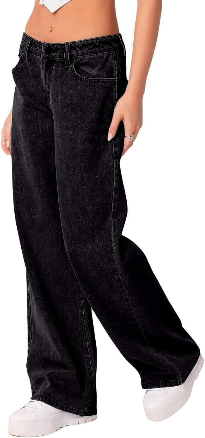 Women Wide Leg Jeans High Waisted Baggy Jeans with Pockets Skinny Loose Boyfriend Jeans Y2K Denim Pants