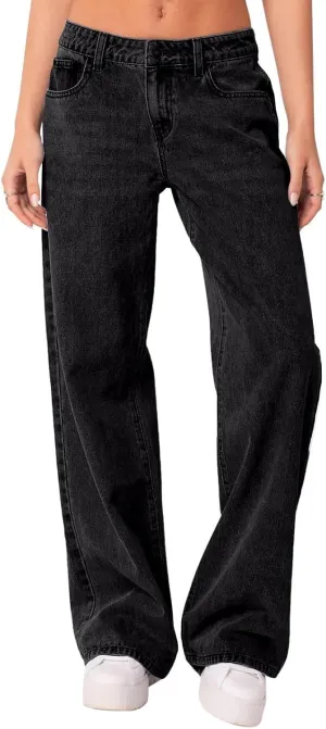 Women Wide Leg Jeans High Waisted Baggy Jeans with Pockets Skinny Loose Boyfriend Jeans Y2K Denim Pants