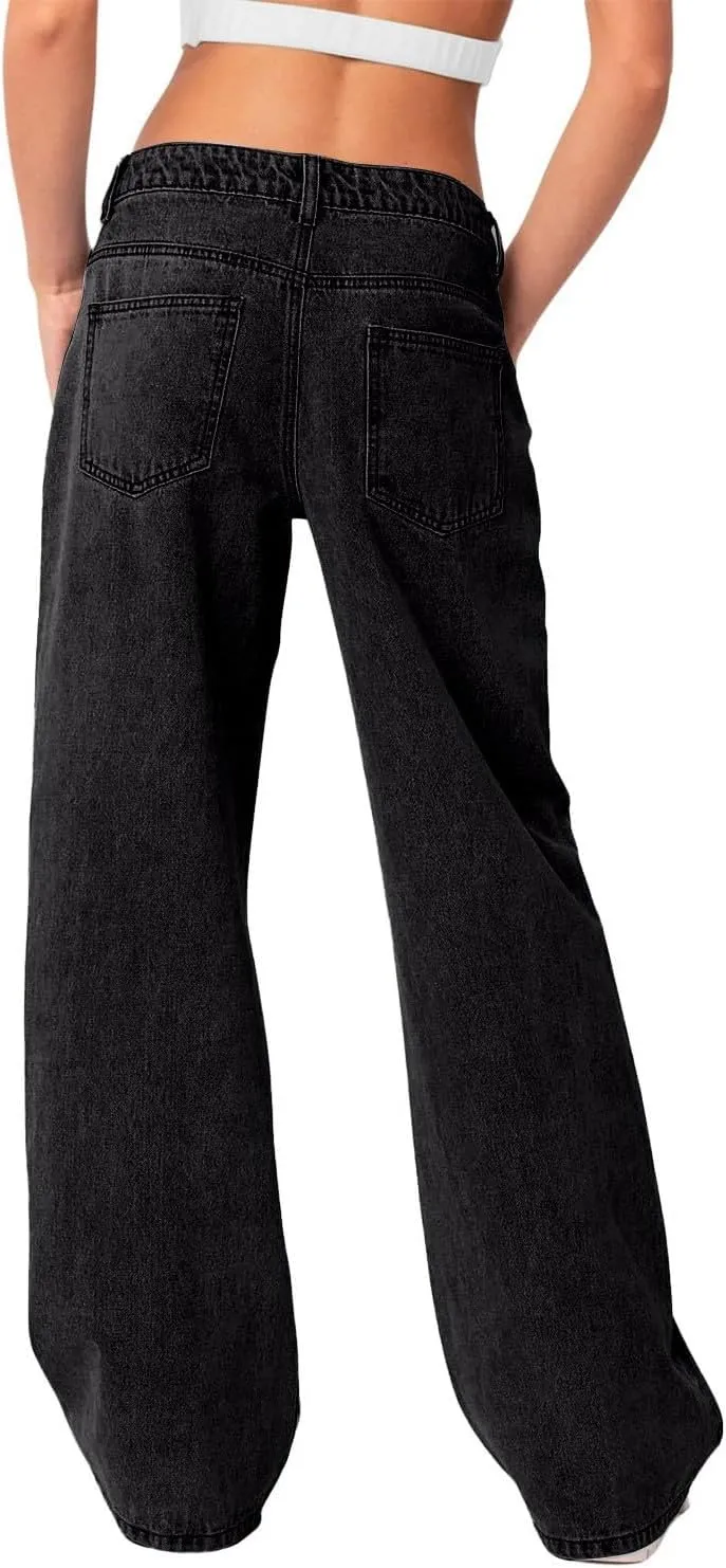 Women Wide Leg Jeans High Waisted Baggy Jeans with Pockets Skinny Loose Boyfriend Jeans Y2K Denim Pants
