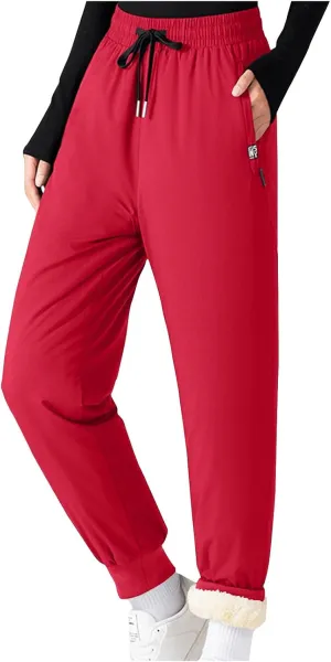 Women Winter Warm Sweatpant Casual Solid Sherpa Lined Athletic Pants Fleece Lined Athletic Jogger Pant with Pockets