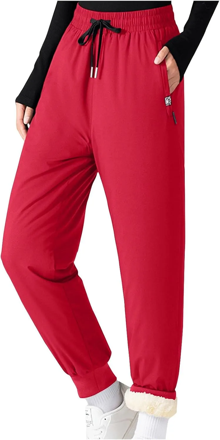 Women Winter Warm Sweatpant Casual Solid Sherpa Lined Athletic Pants Fleece Lined Athletic Jogger Pant with Pockets