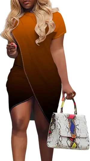 Women's 2024 Short Sleeve Wrap Mini Dress Solid Color Summer Bodycon Tight Ruched T Shirt Casual Slim Fit Slit Dresses