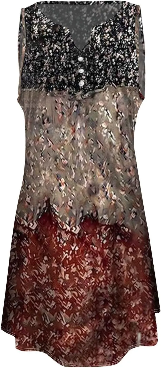 Women's Boho Midi Dress 2024 Summer Casual Sleeveless Button V Neck Trendy Dress Plus Size Floral Sexy Party Dress