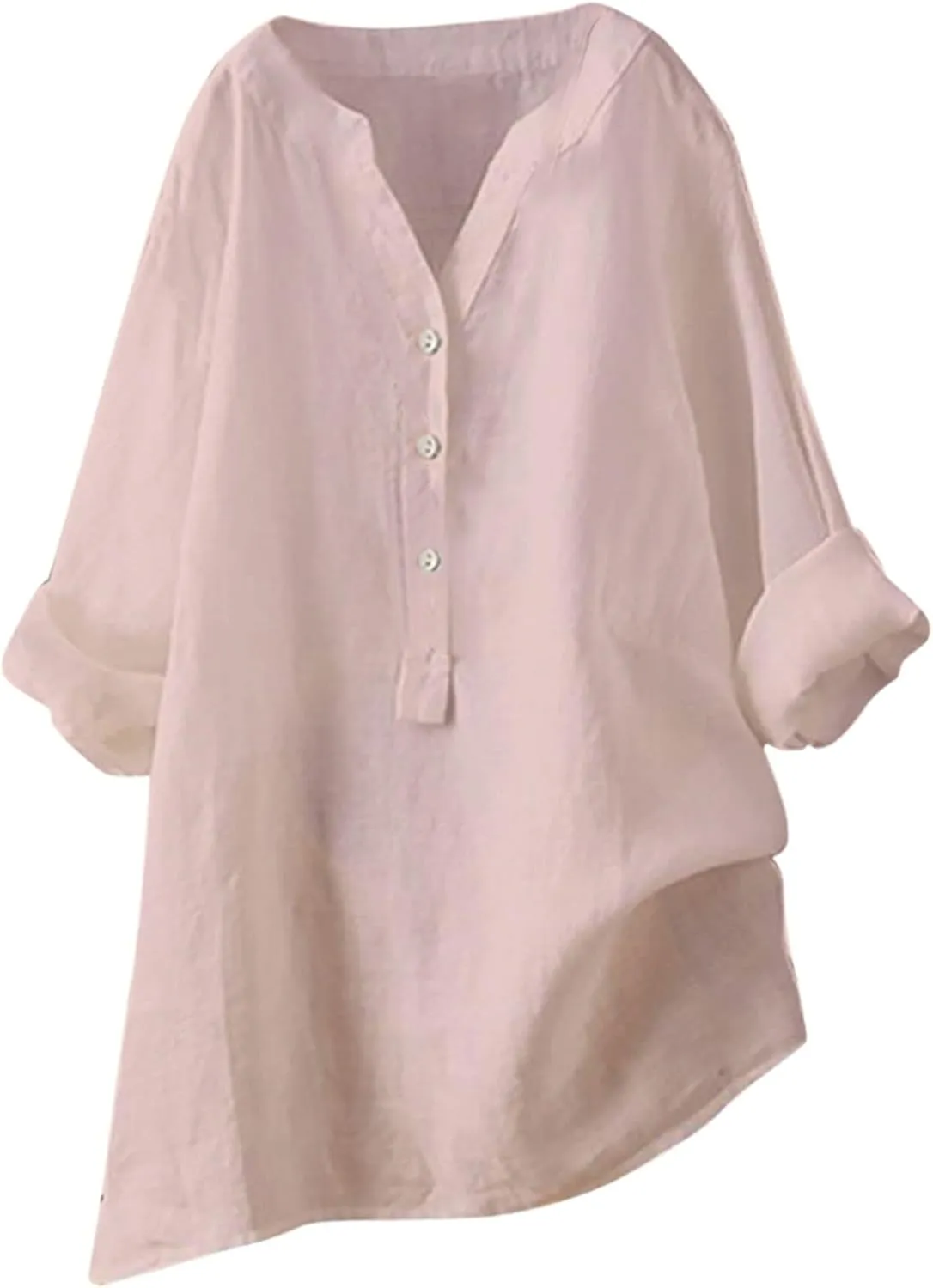 Womens Button Up Shirt Plain Short Sleeve Cotton Linen Summer Casual Trendy Blouses Top Loose Fit Tee Shirt