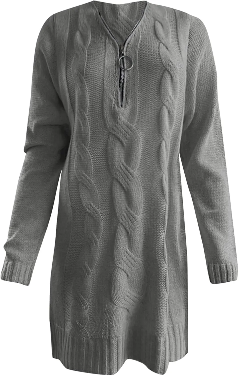 Womens Cable Knit Sweater Dress Half Zip Long Sleeve Sexy Bodycon Mock Neck Chunky Mini Knitted Bodycon Dresses