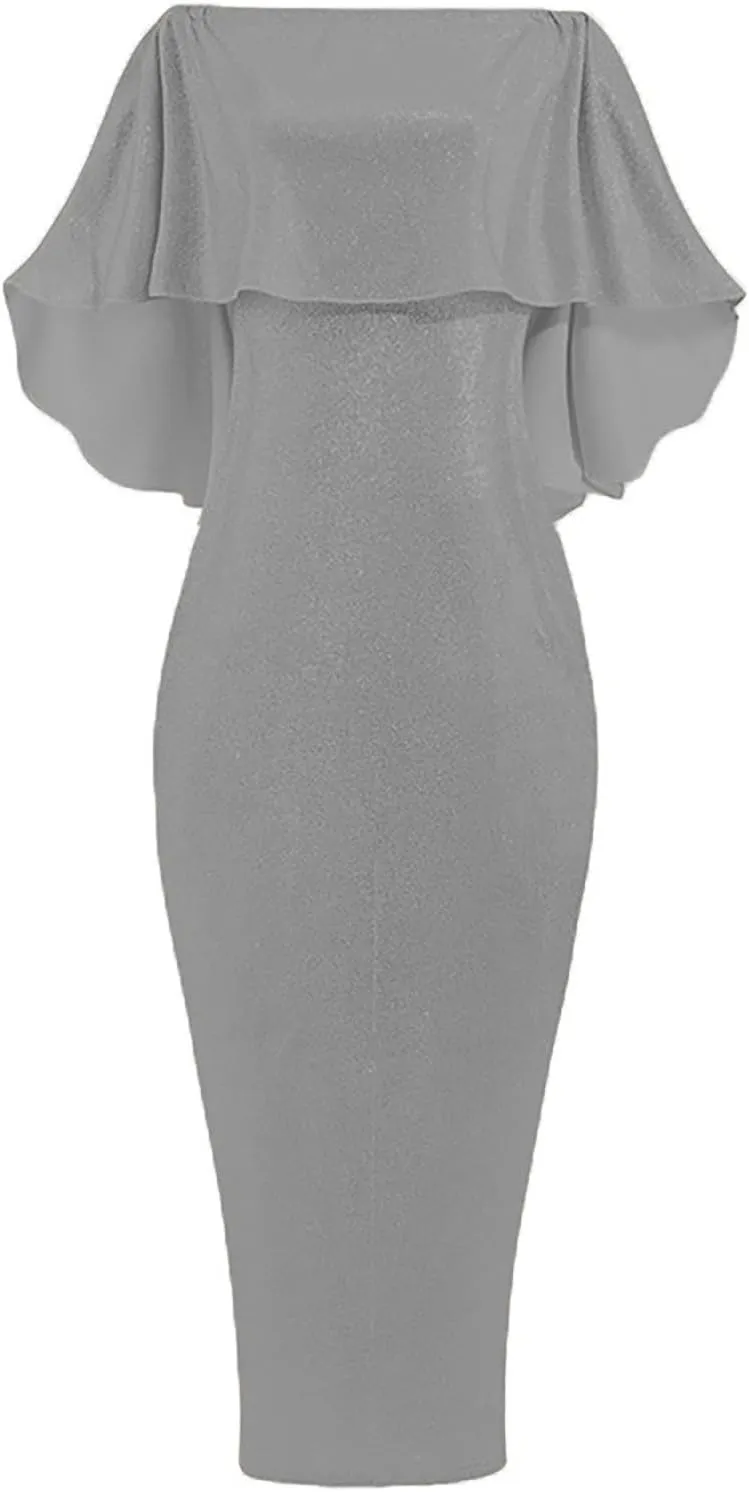 Women's Cocktail Dresses Sexy Solid Color Sequins Split Wrap Dress Party Cocktail Prom Wedding Guest Dress, S-3XL