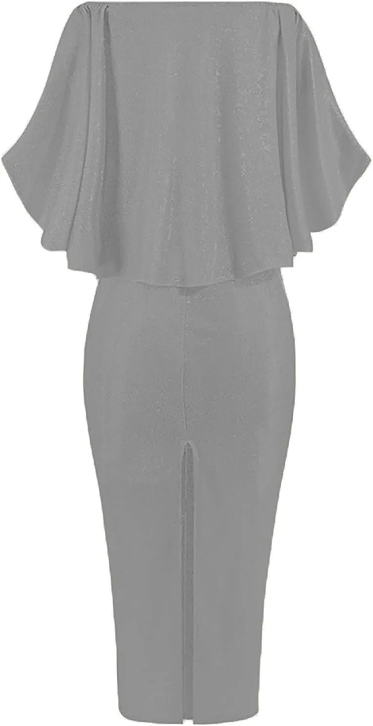 Women's Cocktail Dresses Sexy Solid Color Sequins Split Wrap Dress Party Cocktail Prom Wedding Guest Dress, S-3XL