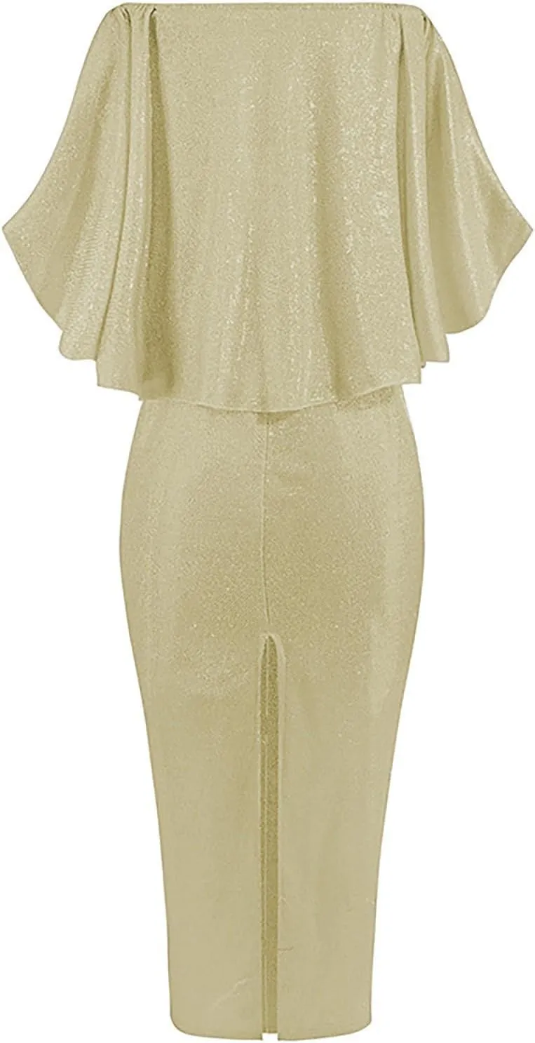 Women's Cocktail Dresses Sexy Solid Color Sequins Split Wrap Dress Party Cocktail Prom Wedding Guest Dress, S-3XL