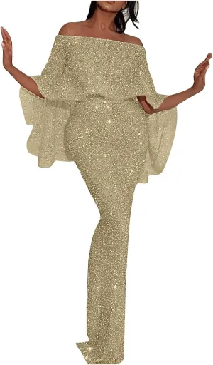 Women's Cocktail Dresses Sexy Solid Color Sequins Split Wrap Dress Party Cocktail Prom Wedding Guest Dress, S-3XL