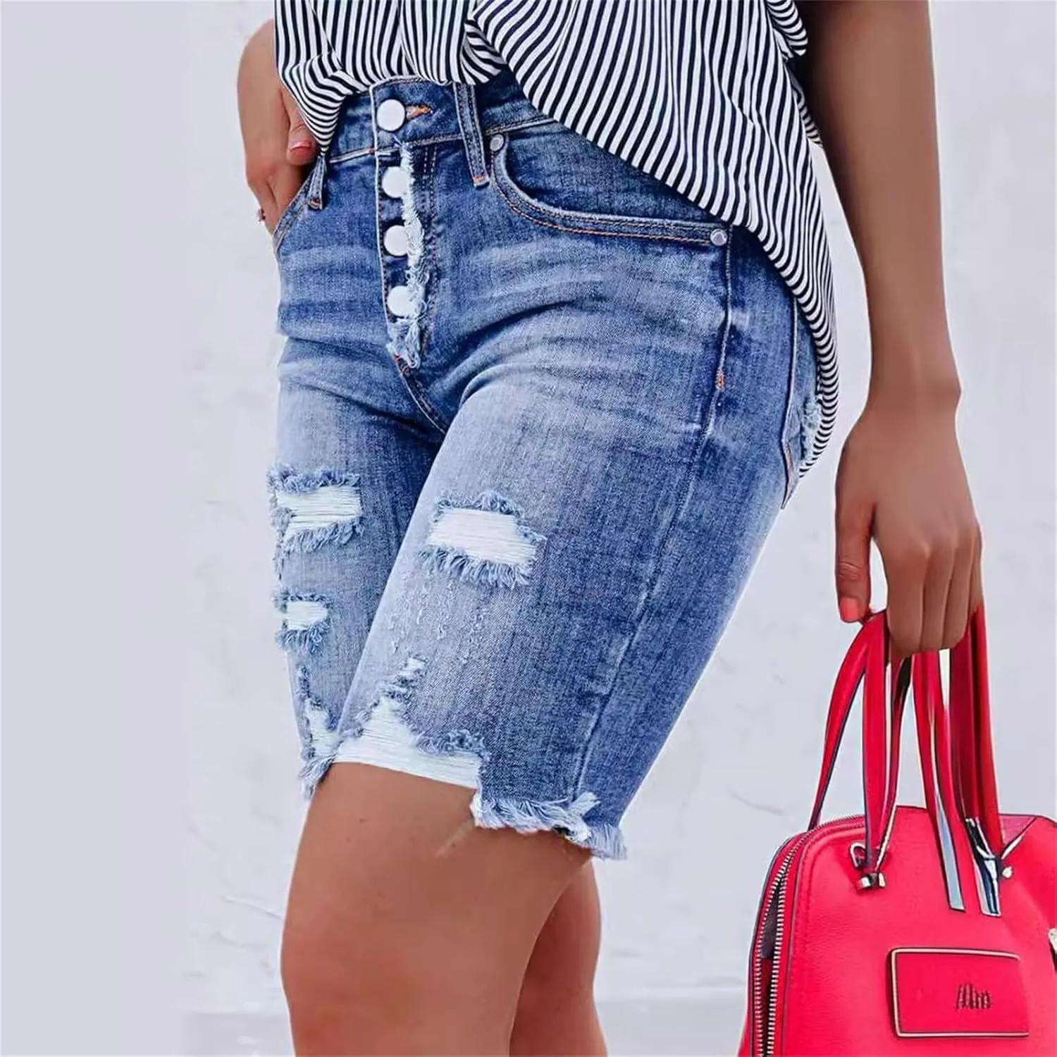 Women's Denim Pants Summer Baggy High Waisted Flowy Wide Leg Buttons Pleated Casual Jean Shorts 2025 Fashion Shorts