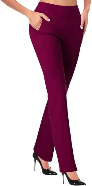 Womens Dress Pants Stretchy Dressy Pants Casual Work Pants Loose Straight Leg Pants Elastic High Waisted Pants Pockets