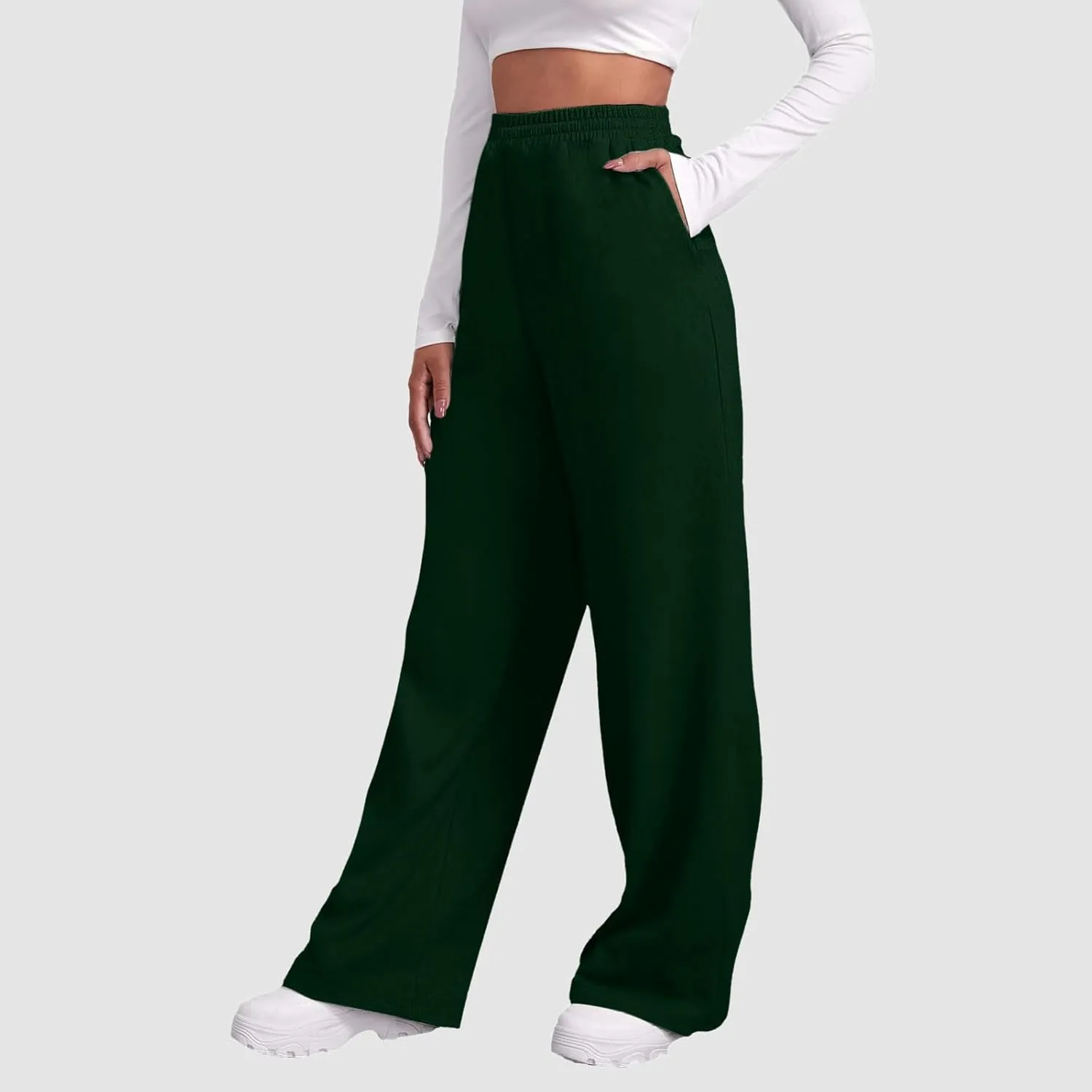 Womens Fleece Lined Sweatpants Wide Straight Leg Pants Bottom Joggers Pants Workout High Waist Yoga Pants with Pockets