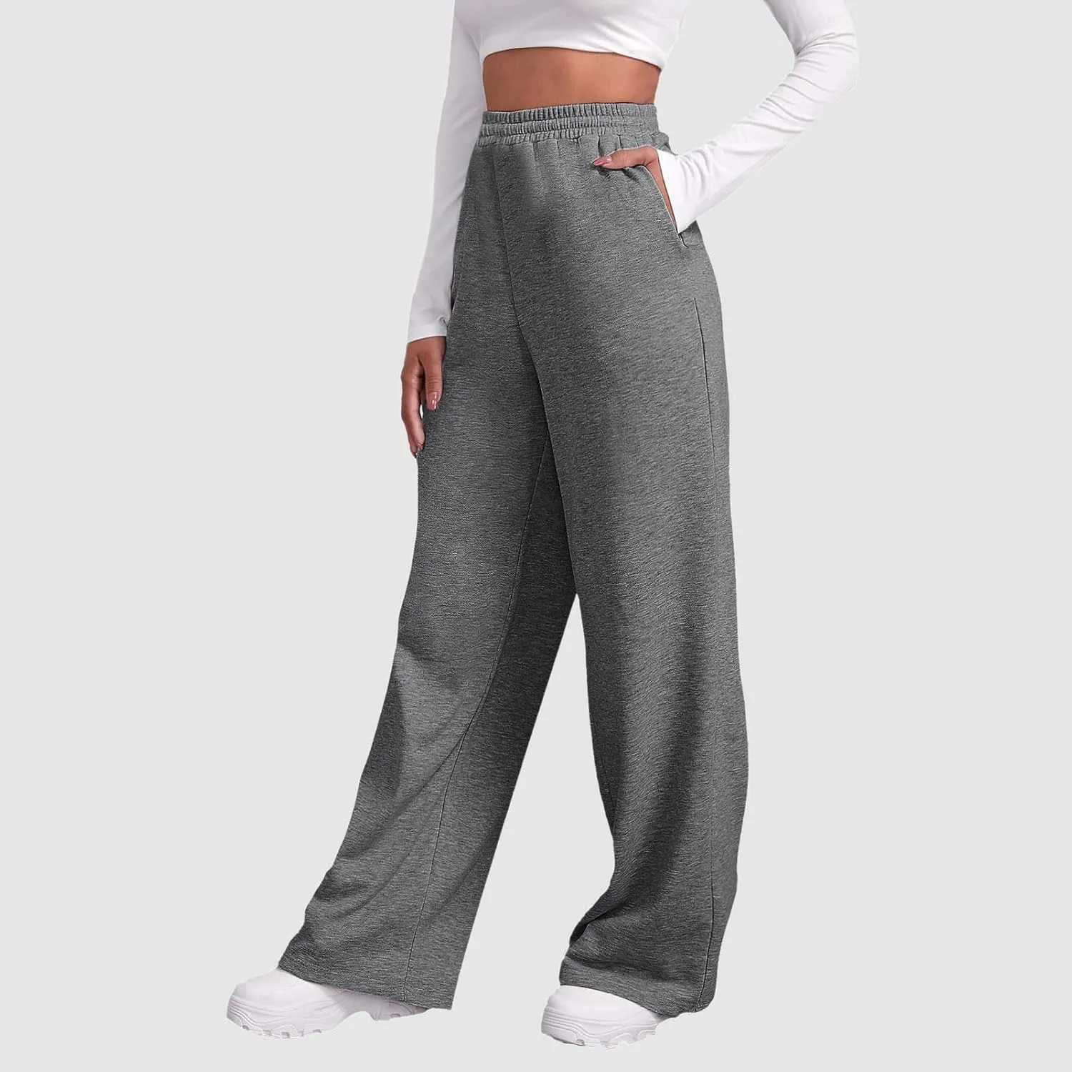 Womens Fleece Lined Sweatpants Wide Straight Leg Pants Bottom Joggers Pants Workout High Waist Yoga Pants with Pockets