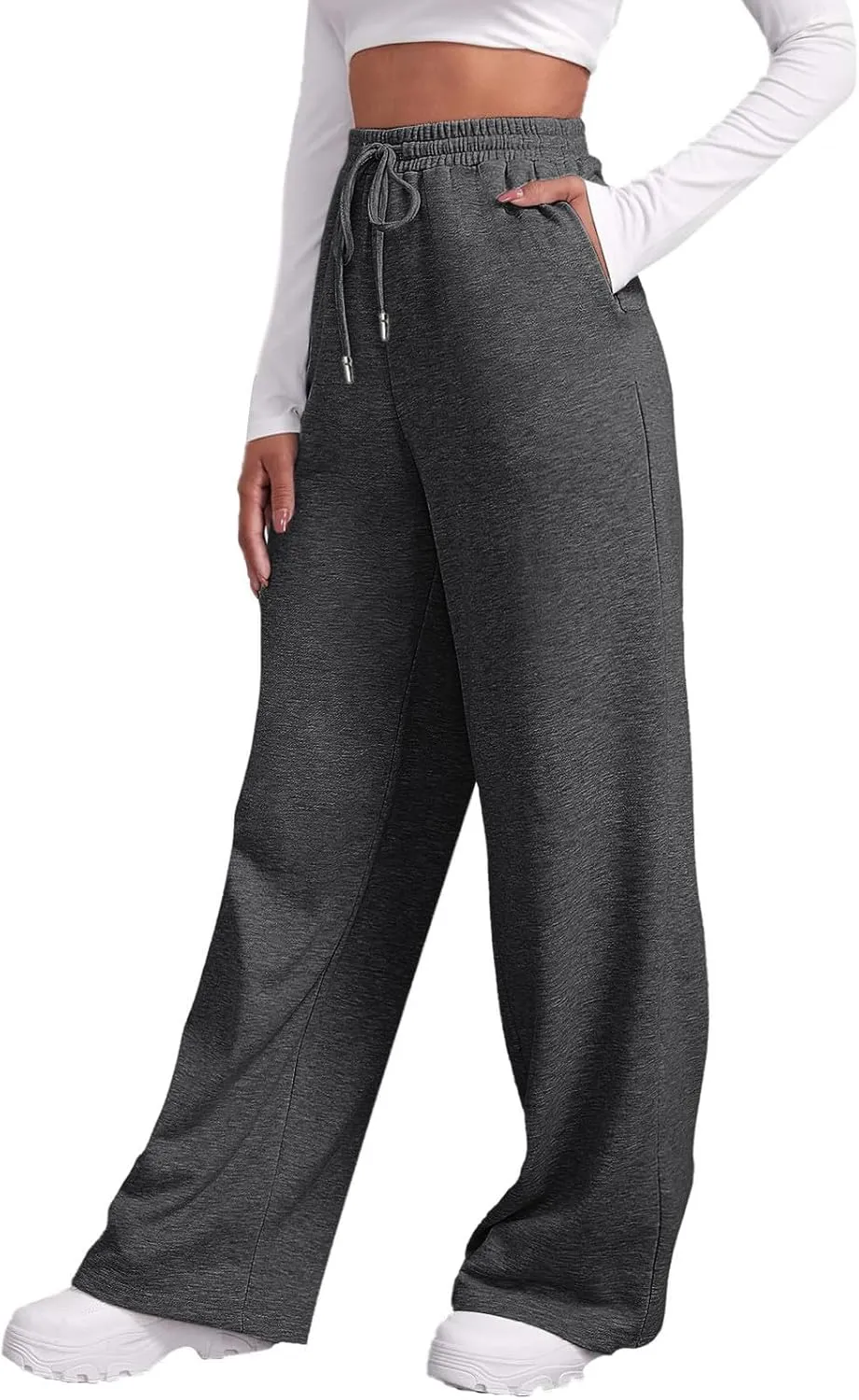 Womens Fleece Lined Sweatpants Wide Straight Leg Pants Bottom Joggers Pants Workout High Waist Yoga Pants with Pockets