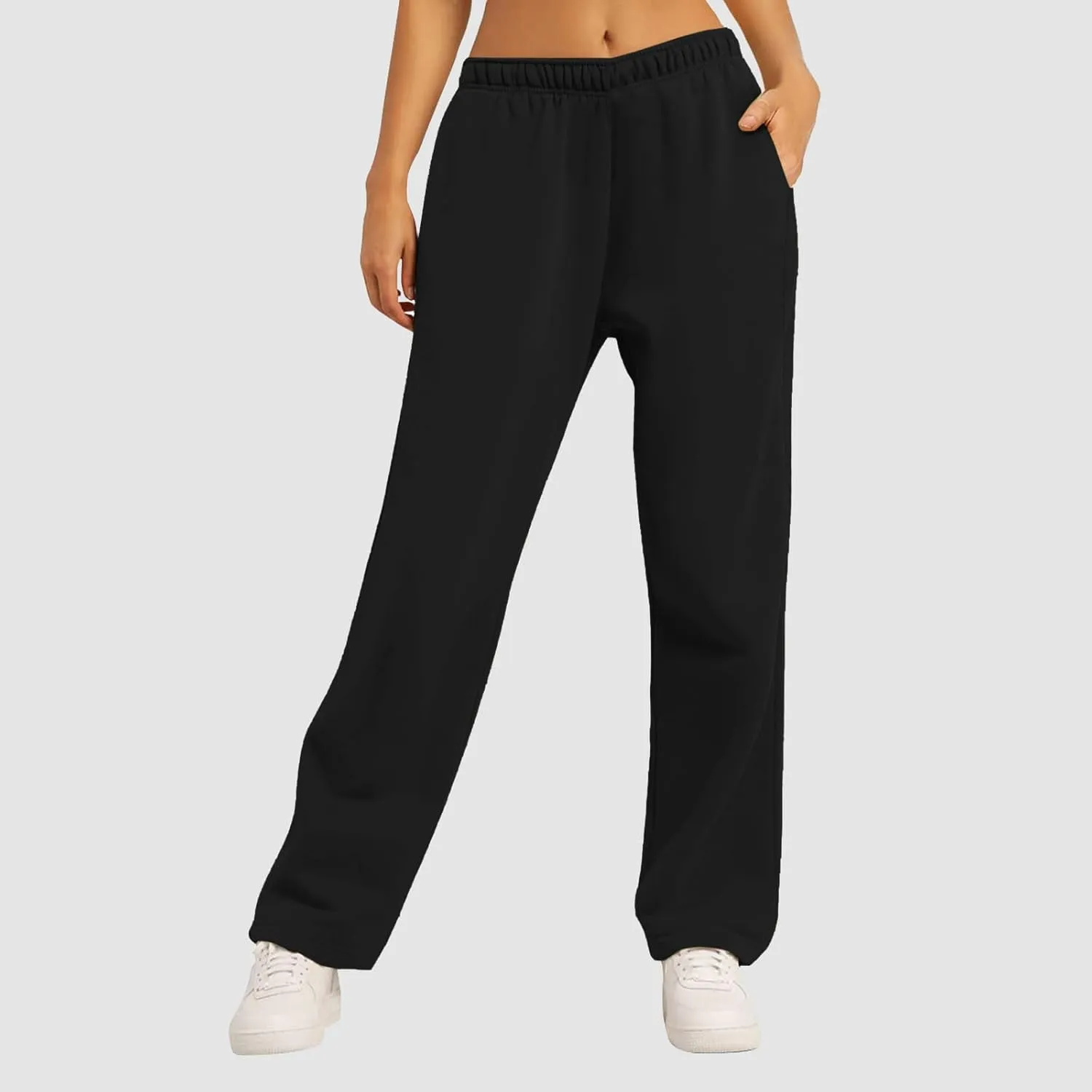 Womens Fleece Lined Sweatpants Wide Straight Leg Pants Bottom Joggers Pants Workout High Waist Yoga Pants with Pockets