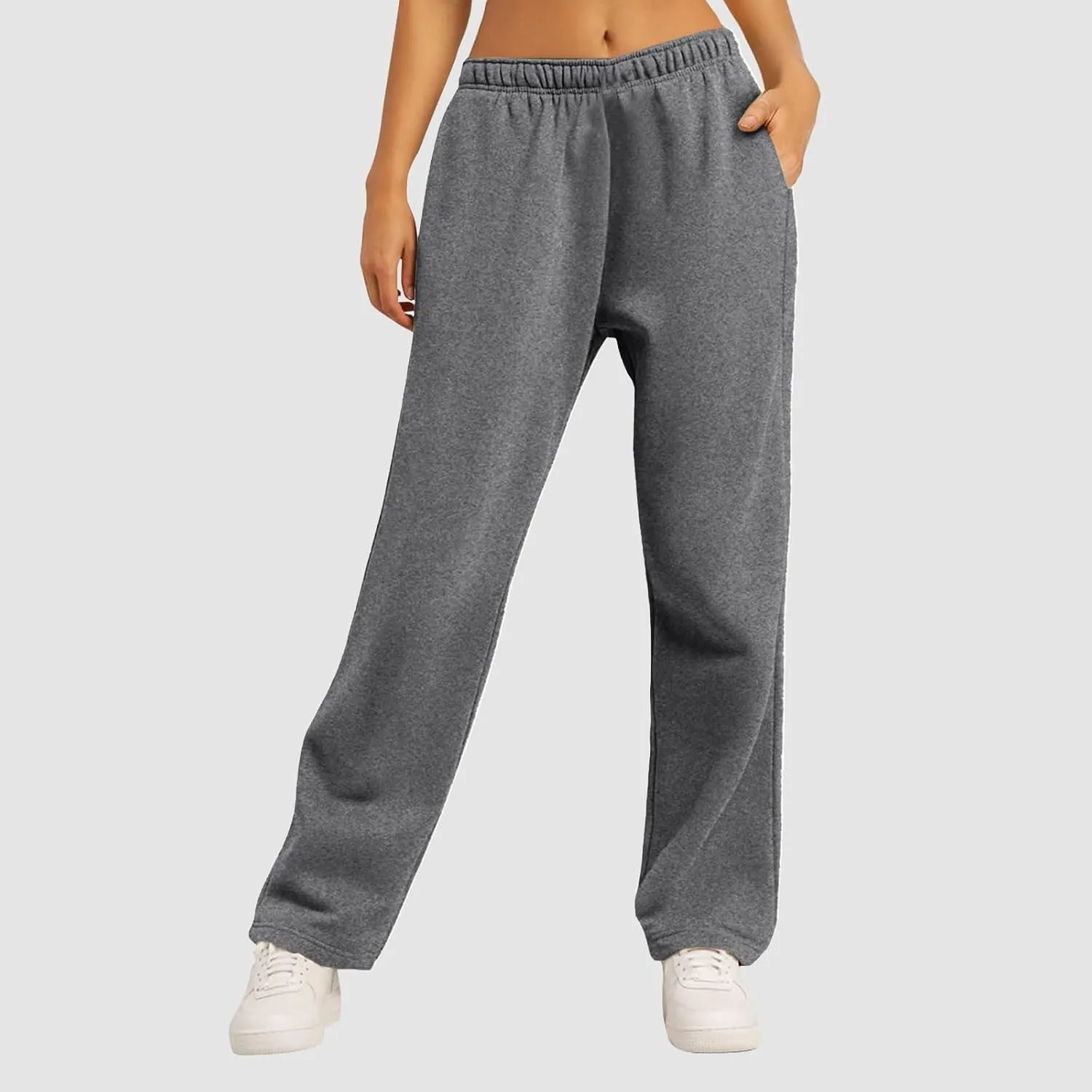 Womens Fleece Lined Sweatpants Wide Straight Leg Pants Bottom Joggers Pants Workout High Waist Yoga Pants with Pockets