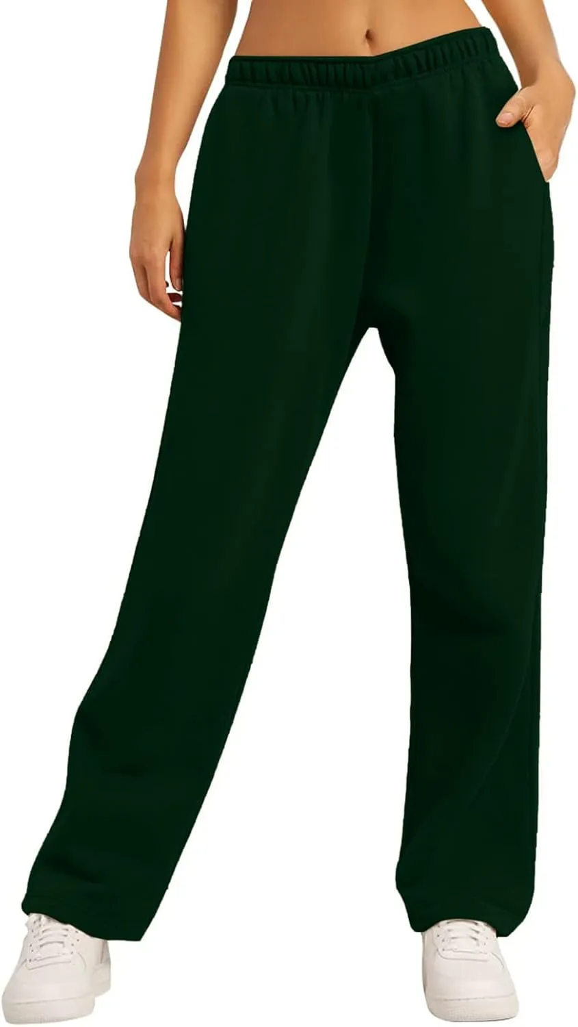 Womens Fleece Lined Sweatpants Wide Straight Leg Pants Bottom Joggers Pants Workout High Waist Yoga Pants with Pockets