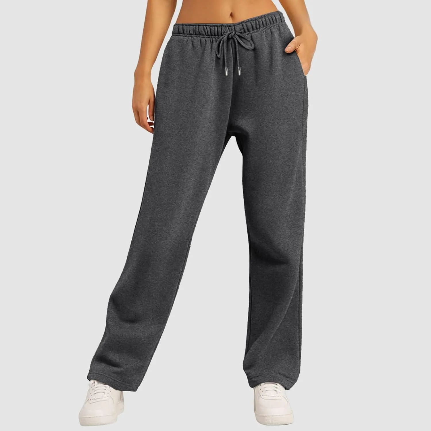 Womens Fleece Lined Sweatpants Wide Straight Leg Pants Bottom Joggers Pants Workout High Waist Yoga Pants with Pockets
