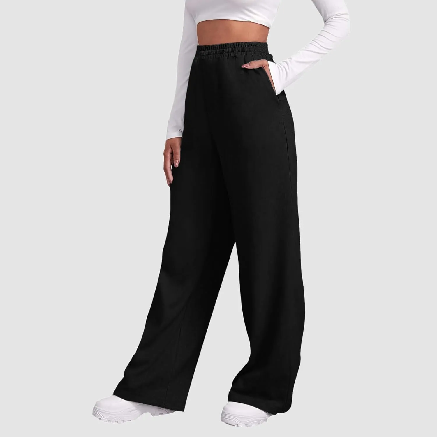 Womens Fleece Lined Sweatpants Wide Straight Leg Pants Bottom Joggers Pants Workout High Waist Yoga Pants with Pockets