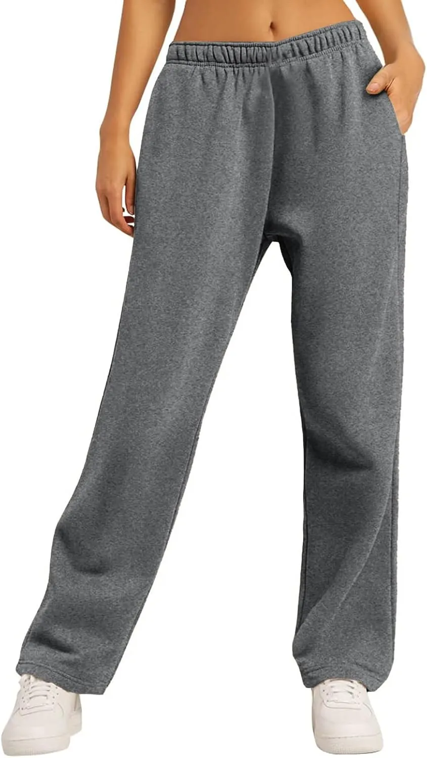 Womens Fleece Lined Sweatpants Wide Straight Leg Pants Bottom Joggers Pants Workout High Waist Yoga Pants with Pockets