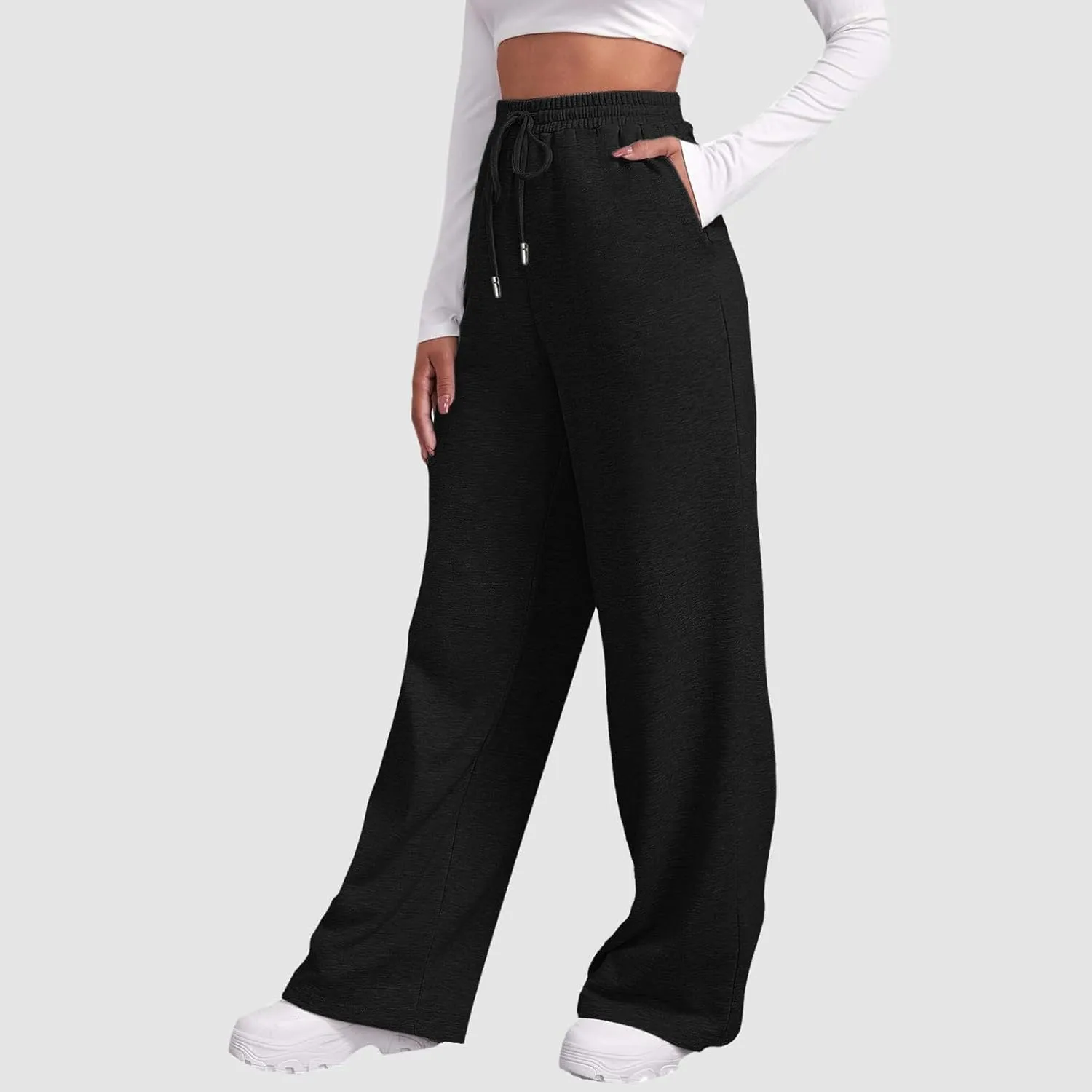 Womens Fleece Lined Sweatpants Wide Straight Leg Pants Bottom Joggers Pants Workout High Waist Yoga Pants with Pockets