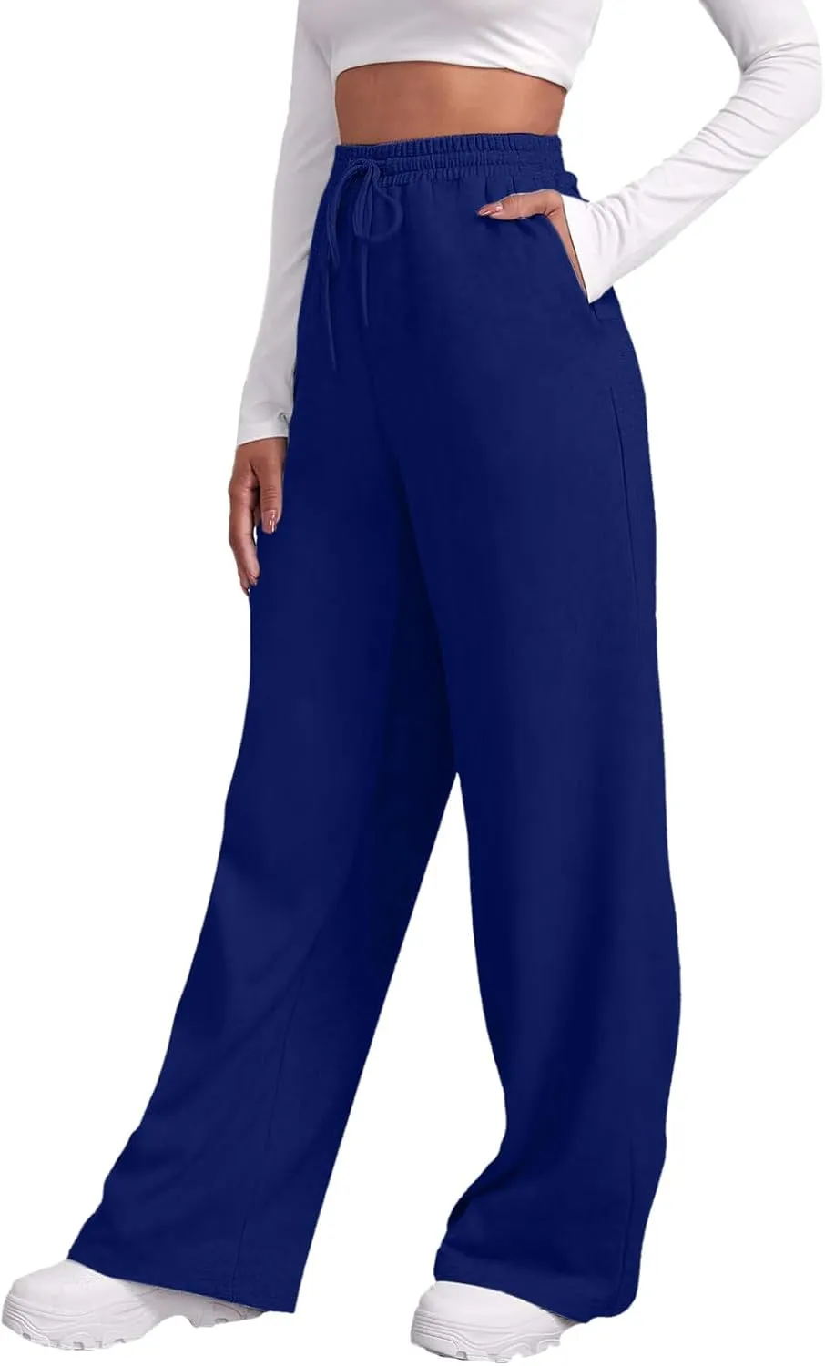 Womens Fleece Lined Sweatpants Wide Straight Leg Pants Bottom Joggers Pants Workout High Waist Yoga Pants with Pockets
