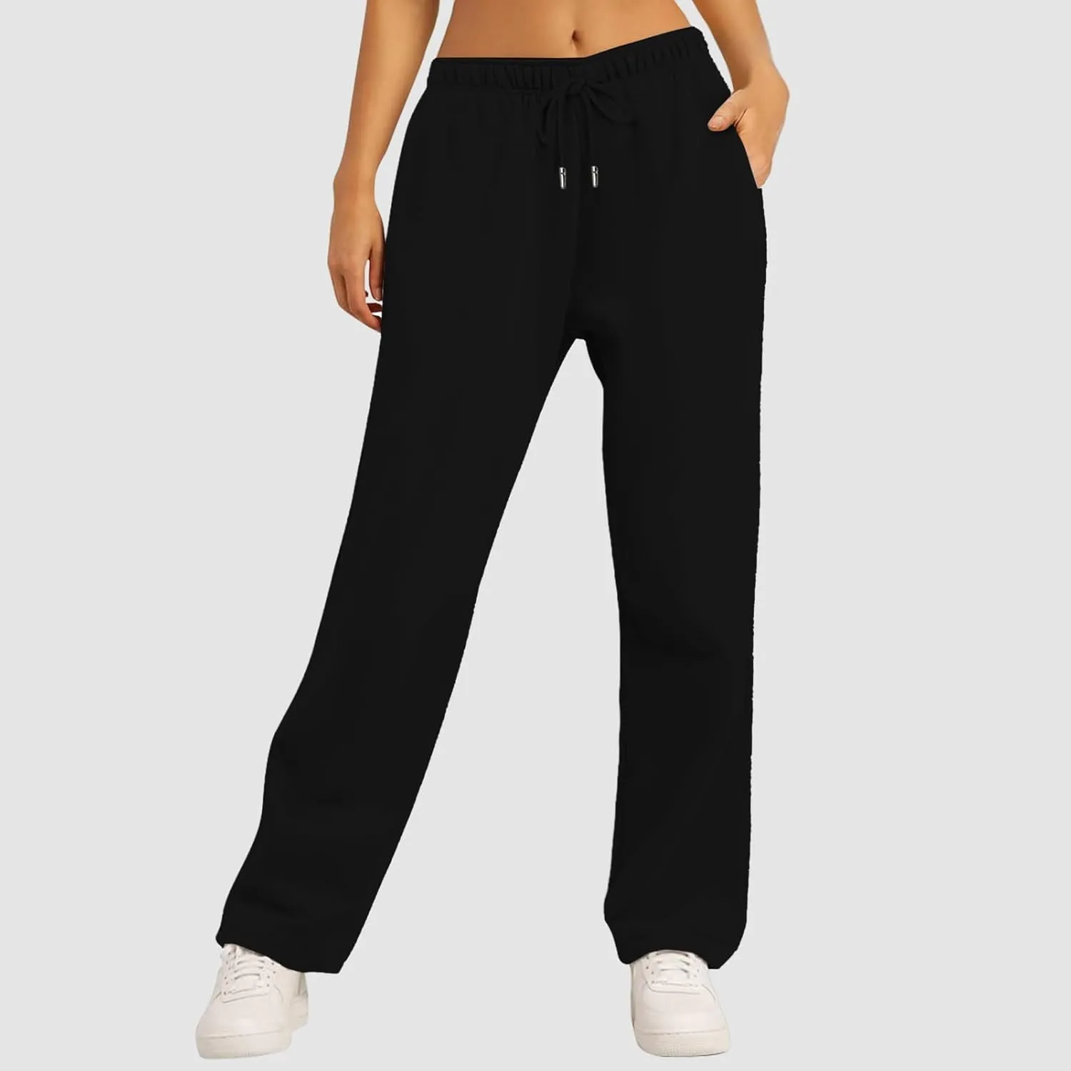Womens Fleece Lined Sweatpants Wide Straight Leg Pants Bottom Joggers Pants Workout High Waist Yoga Pants with Pockets