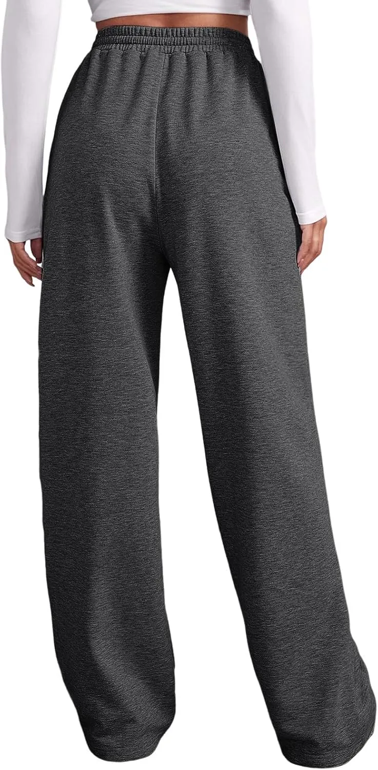 Womens Fleece Lined Sweatpants Wide Straight Leg Pants Bottom Joggers Pants Workout High Waist Yoga Pants with Pockets
