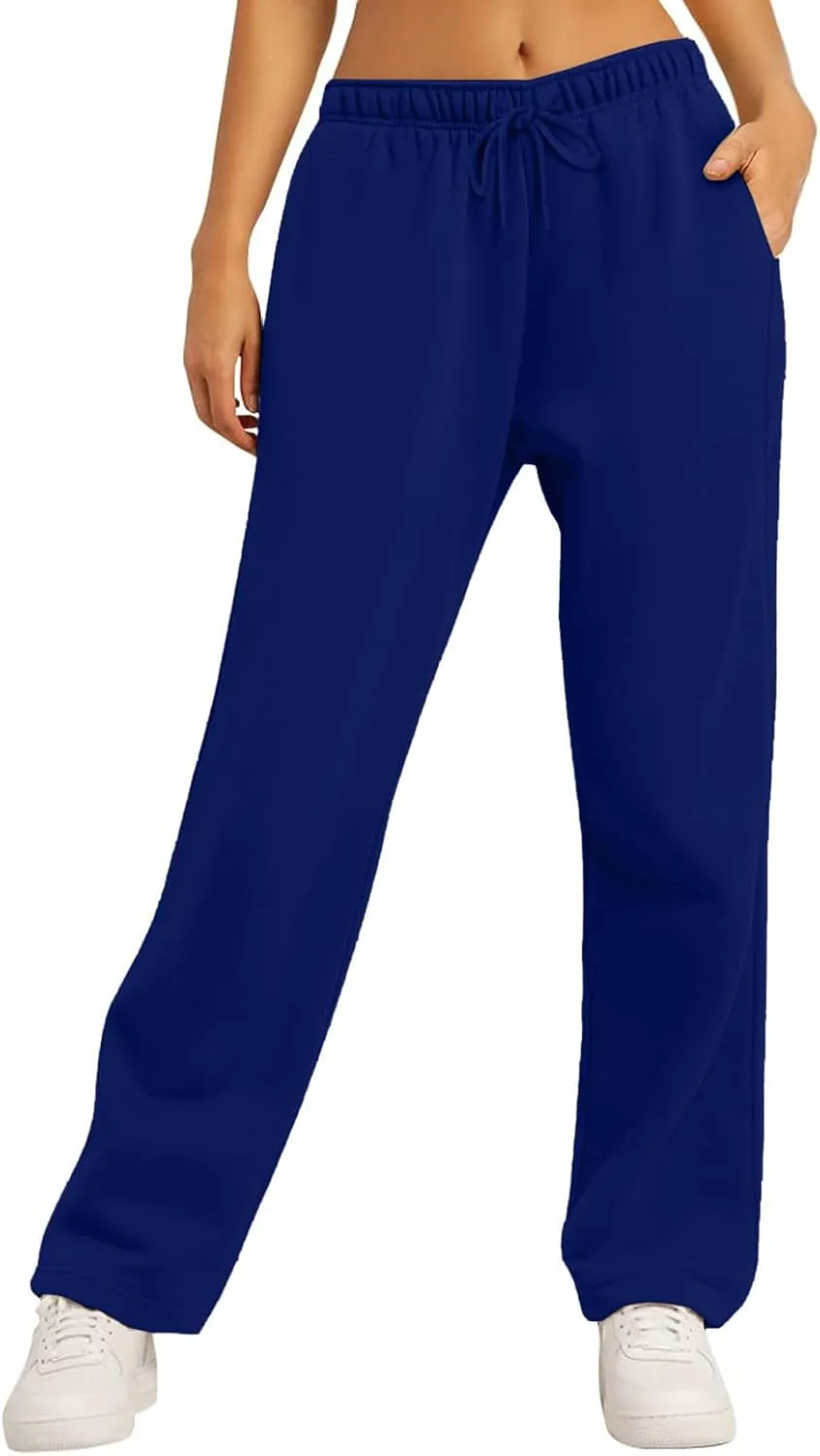 Womens Fleece Lined Sweatpants Wide Straight Leg Pants Bottom Joggers Pants Workout High Waist Yoga Pants with Pockets