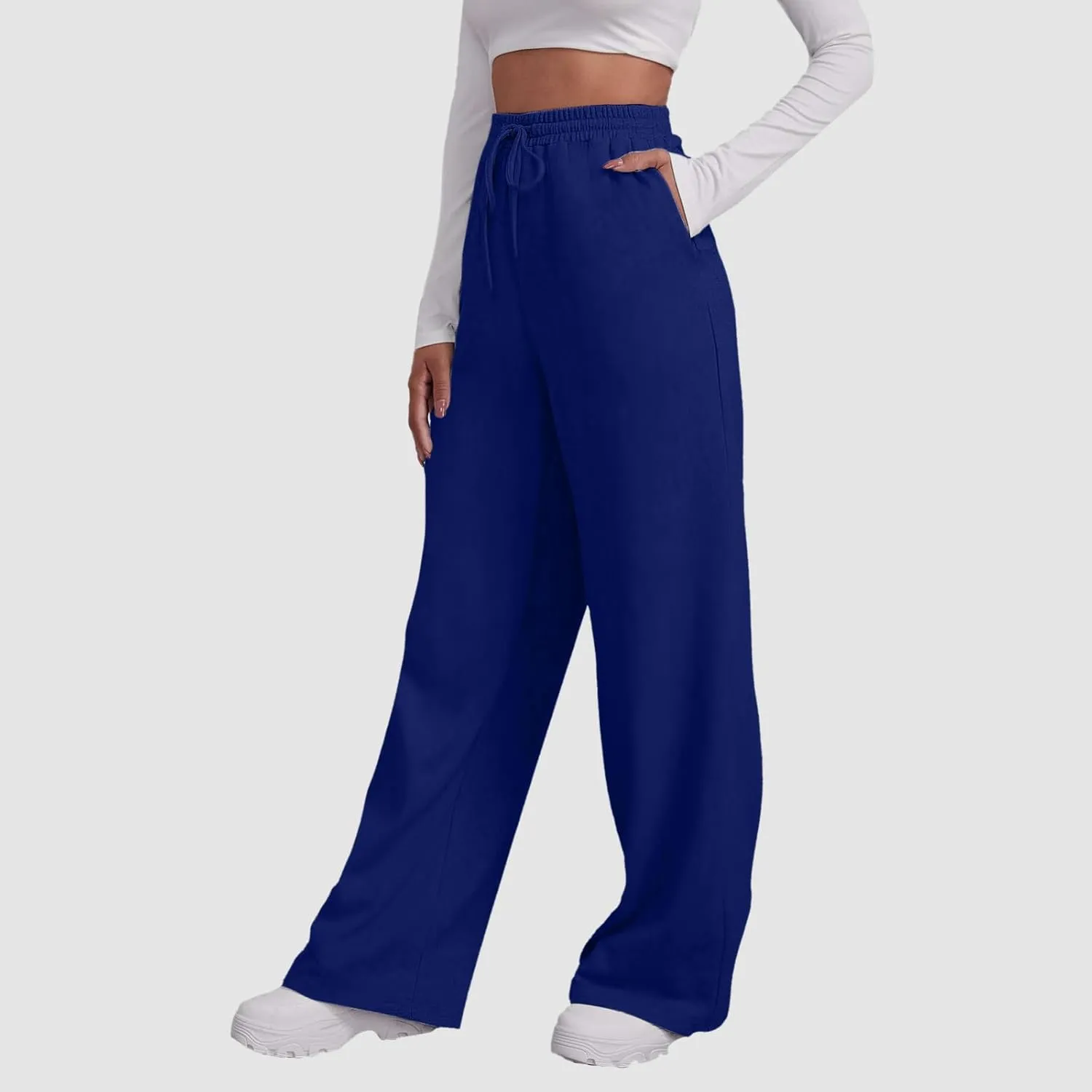 Womens Fleece Lined Sweatpants Wide Straight Leg Pants Bottom Joggers Pants Workout High Waist Yoga Pants with Pockets