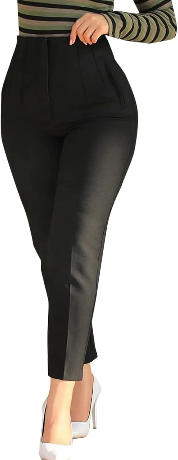 Womens High Waisted Fashion Pants 2025 Trendy Skinny Business Work Casual Pencil Trousers with Pockets