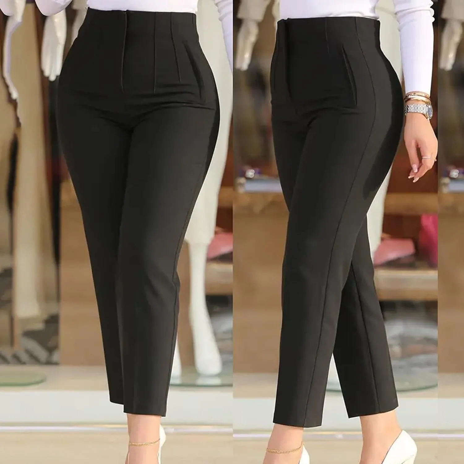 Womens High Waisted Fashion Pants 2025 Trendy Skinny Business Work Casual Pencil Trousers with Pockets