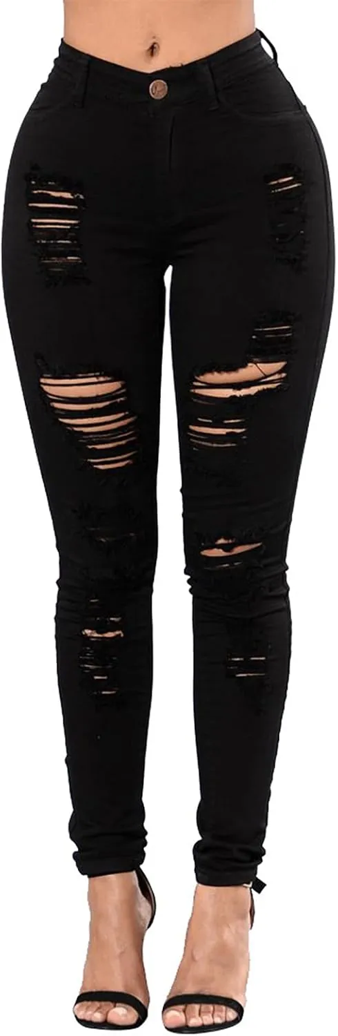 Women's High Waisted Ripped Jeans Slim Fit Distressed Skinny Jeans Stretch Butt Lifting Denim Pants
