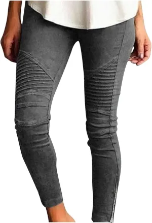Women's High Waisted Slim Leg Stretch Jean Style Ankle Zipper Pull On Skinny Pants with Pockets for Work