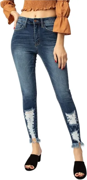 Women's High Waisted Stretch Distressed Denim Pants Ripped Skinny Jeans