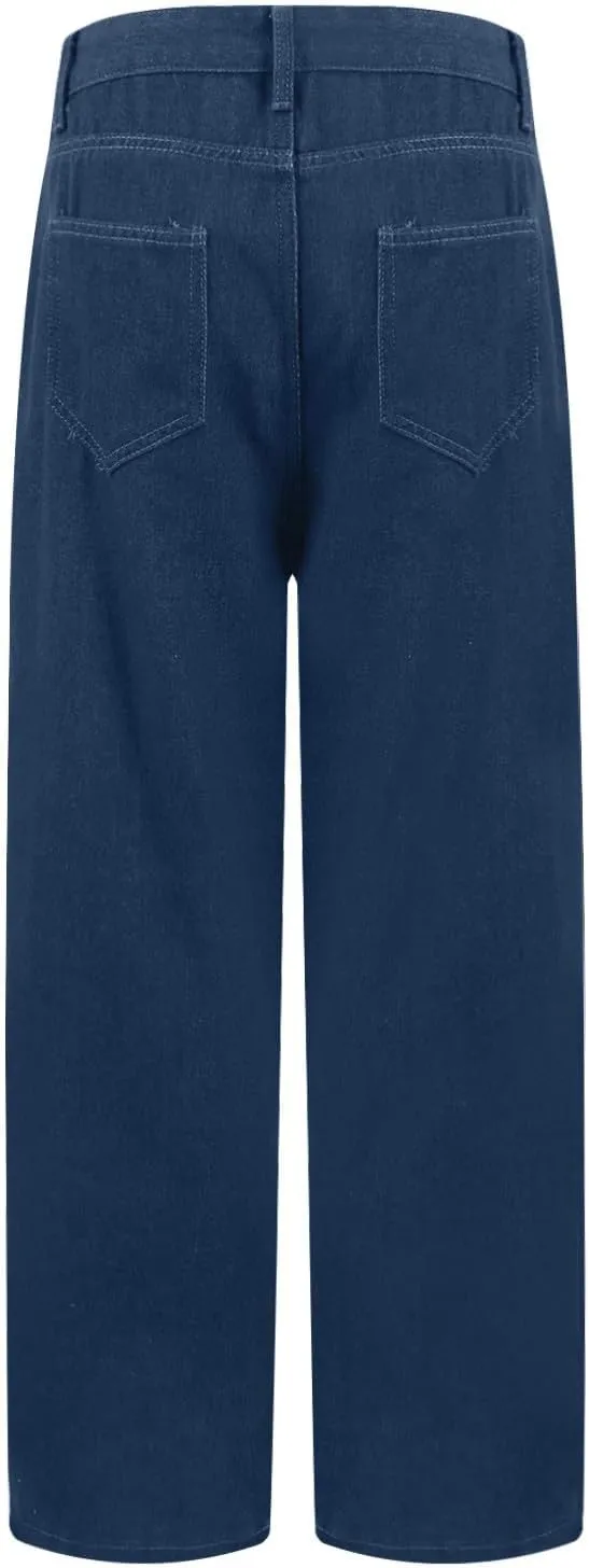 Womens Jeans High Waist Elastic Baggy Wide Leg Pants Vintage Loose Fit Pants with Pockets