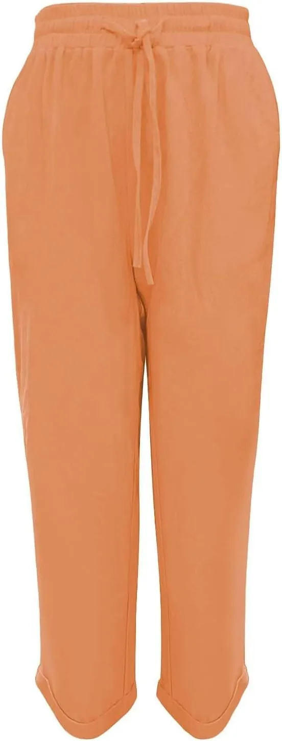 Womens Pajama Pants Cotton Palazzo Pants Wide Leg Long Pant Trousers with Pocket Lightweight Elastic Waist Pant