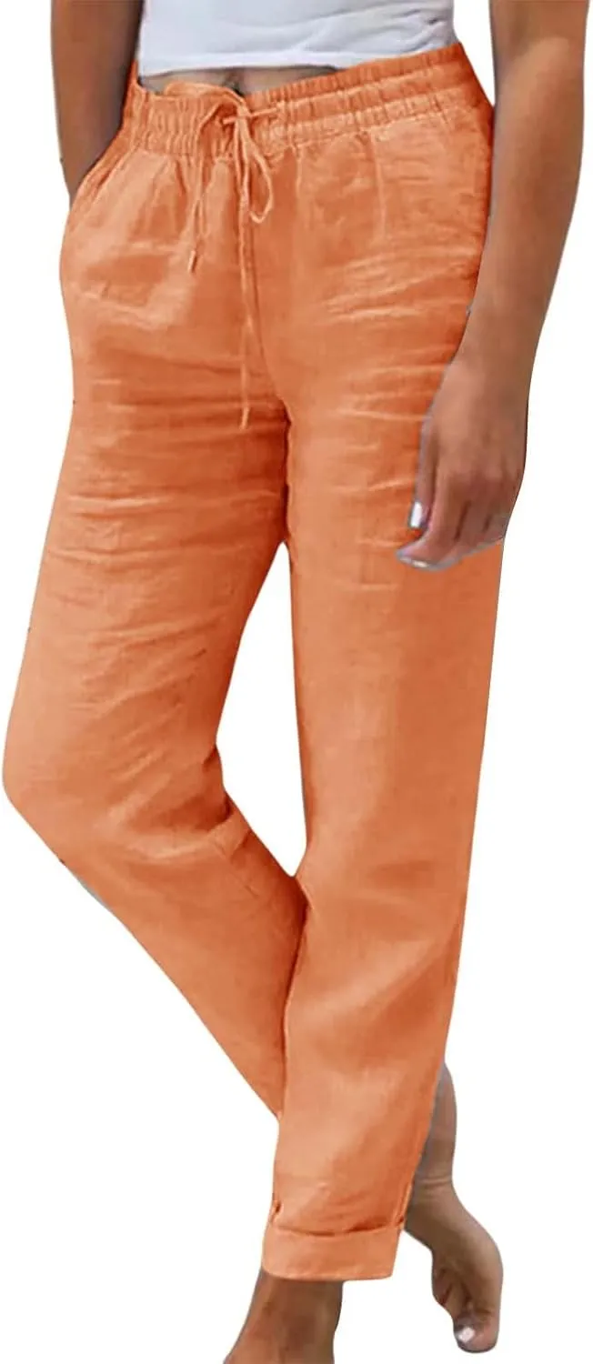 Womens Pajama Pants Cotton Palazzo Pants Wide Leg Long Pant Trousers with Pocket Lightweight Elastic Waist Pant