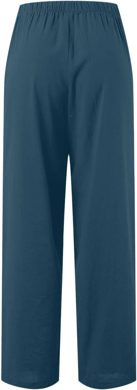 Women's Palazzo Pants,Drawstring Wide Leg High Rise Casual Trousers,Summer Fashion Loose Straight Leg Pants