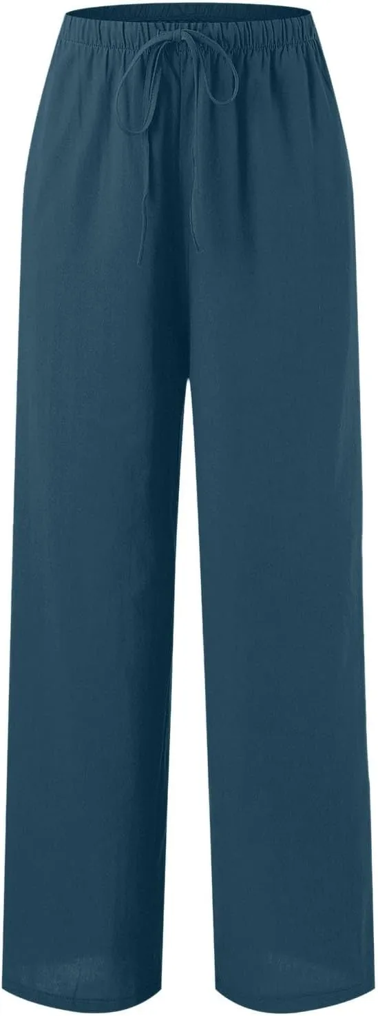 Women's Palazzo Pants,Drawstring Wide Leg High Rise Casual Trousers,Summer Fashion Loose Straight Leg Pants