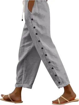 Women's Pants, Linen Casual Pants Straight Leg Trendy Peasant Plaid Cotton Stretchy