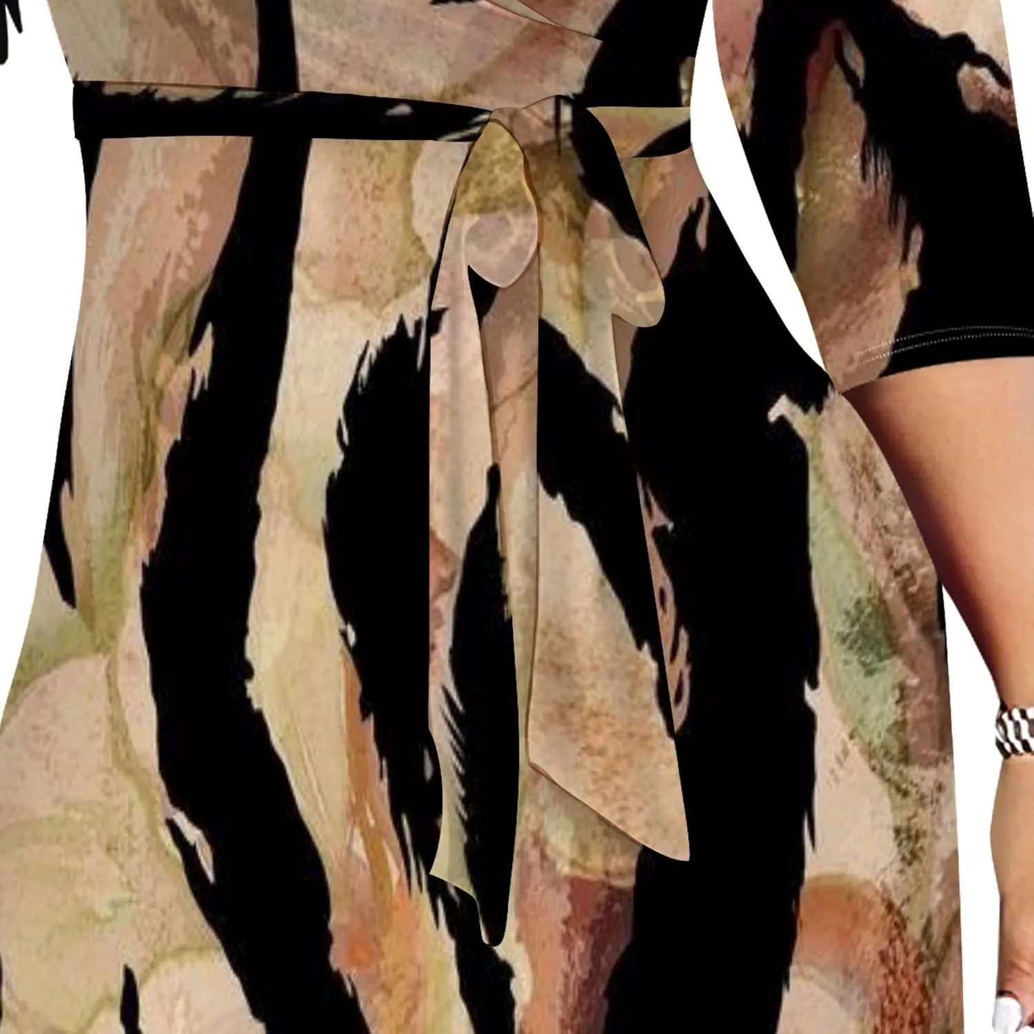 Womens Plus Size Fall Dresses Sexy Bodycon V Neck Maxi Dress Wrap Dress 3/4 Sleeve Boho Casual Floral A-Line Skirts